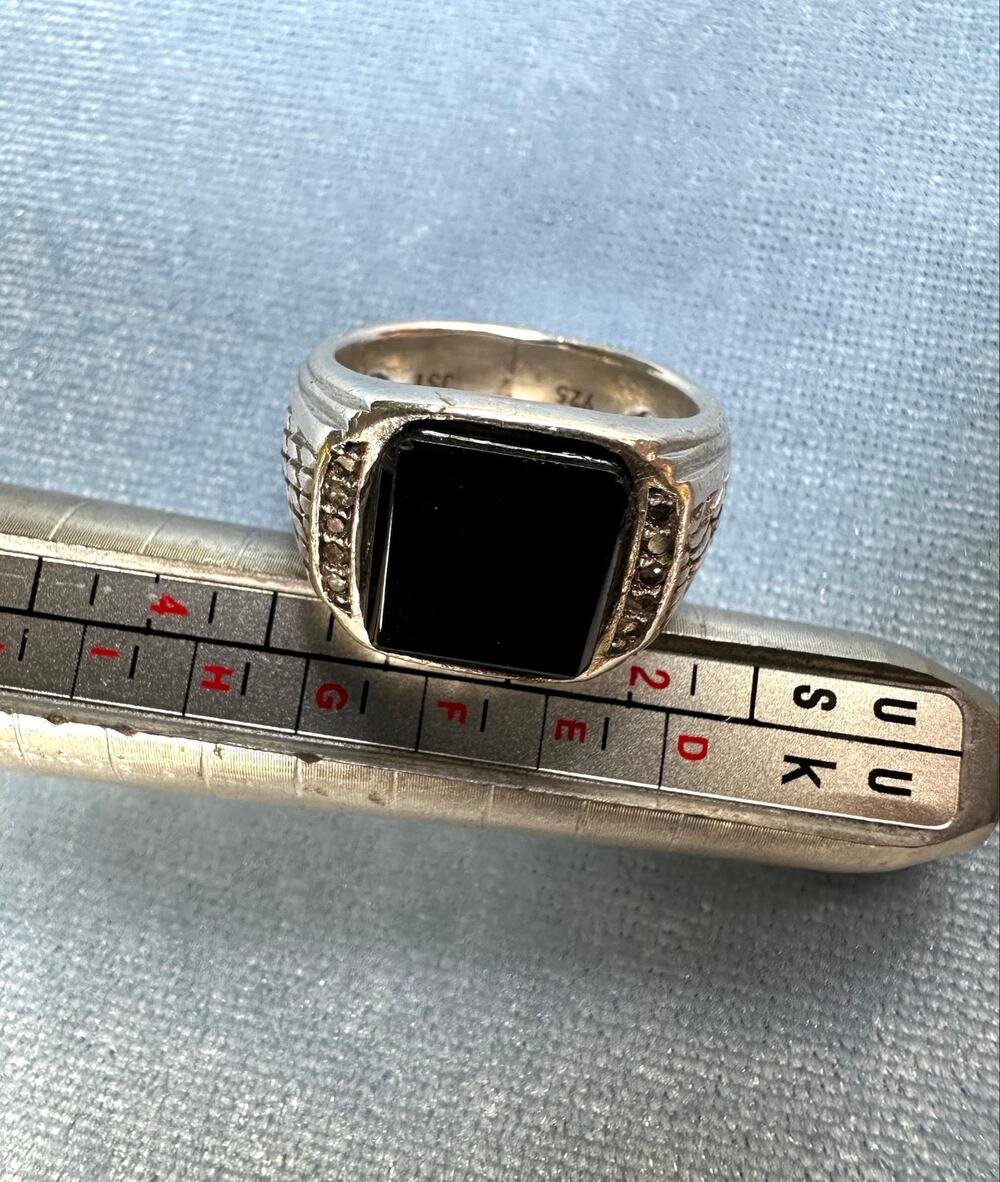 Men's 925 Sterling Silver Black Onyx Signet Ring Real Diamonds Accent JST Size 7